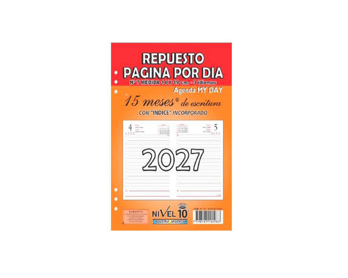 REPUESTO AGENDA NIVEL 10 6598 MY DAY N°7 DIARIO 2027