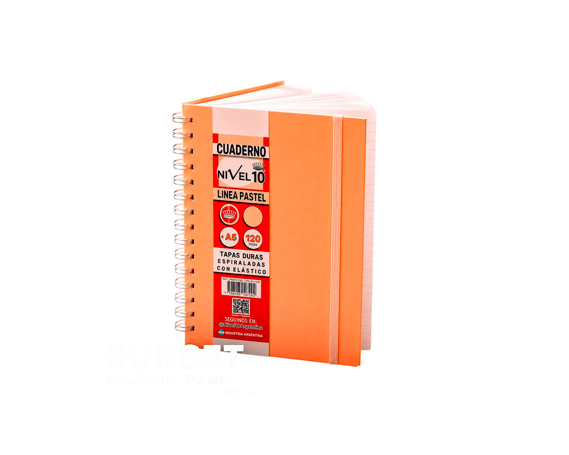 CUADERNO NIVEL 10 A5 SUNSET PASTEL DURAZNO T/D 120 H #