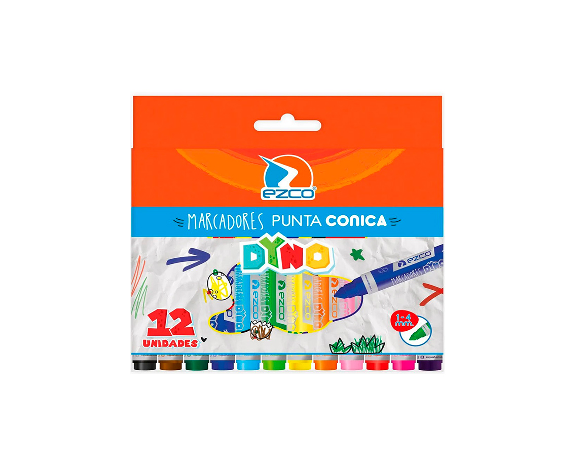MARCADOR EZCO JUMBO DYNO x 12 COL (PUNTA CONICA)