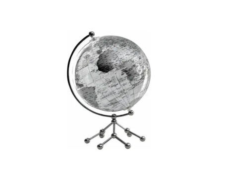 GLOBOS TERRAQUEOS TOKIO BASE METAL CROMADA 20 CM CRISTAL Y  PLATA