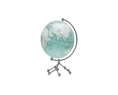 GLOBOS TERRAQUEOS SHANGAI BASE METAL CROMADA 20 CM CELESTE Y BLANCO C/LED