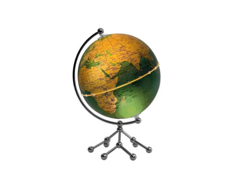 GLOBOS TERRAQUEOS PARIS BASE METAL LAQUEADA 20 CM  VERDE Y DORADO C/LED
