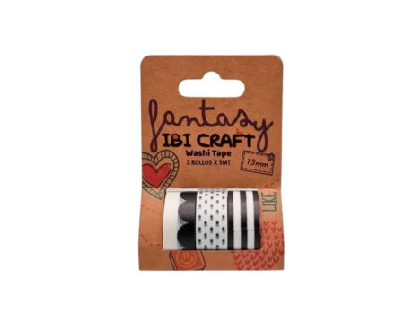 WASHI TAPE DISPLAY 3 ROLLOS DE 5 MTS BLACK