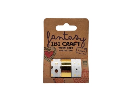 WASHI TAPE DISPLAY 3 ROLLOS DE 5 MTS GOLD