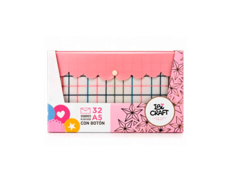 SOBRE PLASTICO C/ BOTON IBICRAFT A5 SURTIDOS 32 PCS